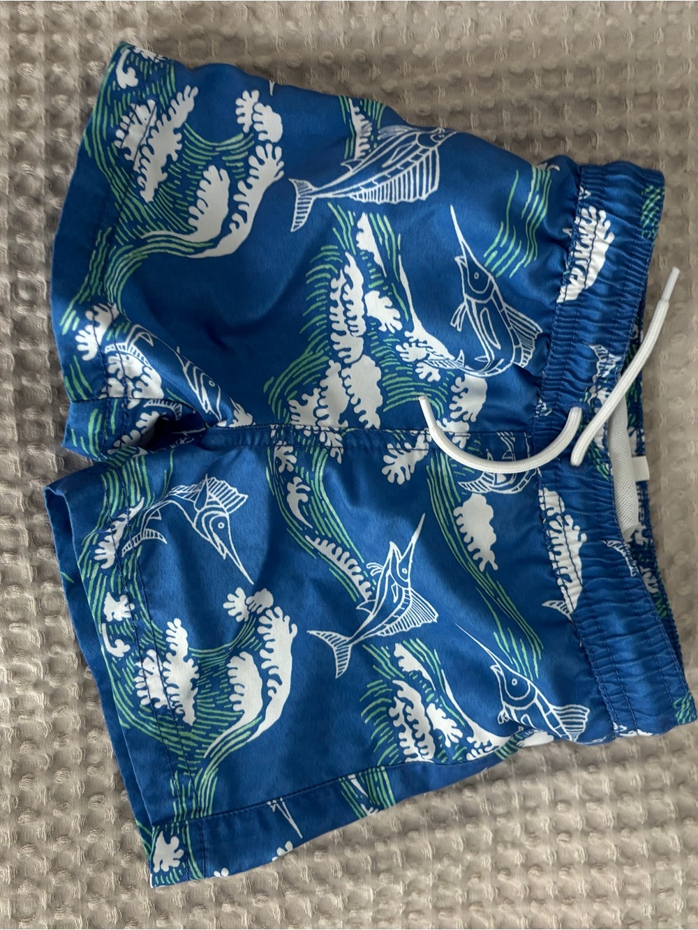 Janie and Jack Blue and White Marlin Swim Shorts